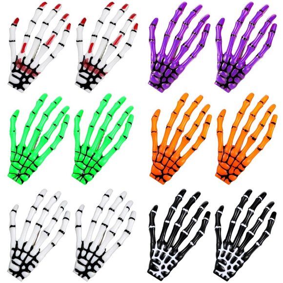 6 Pairs Halloween Skeleton Hair Clips Hands Bone Claws Skull Hand Hair Clip Goth - Picture 1 of 7